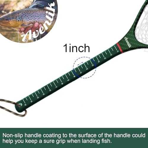 Aventik Fly Floating Fishing Net Carbon Fiber Landing Trout Net Light Weight Clear Rubber Ghost Net Catch & Release - color: ONLY Long Handle Green Net