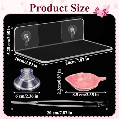 Axolotl Hammock Ledge for Aquarium with Feeding Dish Ceramic Tray Suction Cup and Feeding Tweezer Axolotl & Bearded Dragon Aquarium Accessories Kit (7.8 x 3.9in)