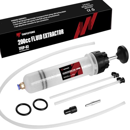 Thorstone 200cc Automotive Fluid Extractor Pump, Manual Oil Change Syringe with 50cm Rubber Hose & 2pcs 22cm PVC Suction Tubes - size: 200cc (50cm hose)