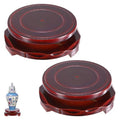 M METERXITY 2 Pack Display Stand, Brown Wooden Stands for Display, Stable Round Base Stand Decor for Fishbowl Planter [Rotation, 3.54'' x 1.34''] - size: 3.54'' Top Diameter