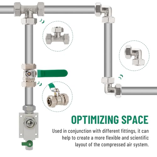 3/4" Air Piping Fittings, In-Line Ball Valve Shut-Off Fittings M8039 for Compressed Air Piping System, 175PSI Nickel-Plated Brass (2PCS)