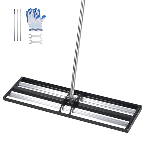 VEVOR Updated Lawn Leveling Rake with Roller, 36" x 10" Stainless Steel Lawn Leveler with 83.9" Adjustable Handle, Heavy Duty Yard Leveling Rake, Effort Saving Lawn Leveling Tool for Yard Golf Court - size: 10*36*84in (with Roller)
