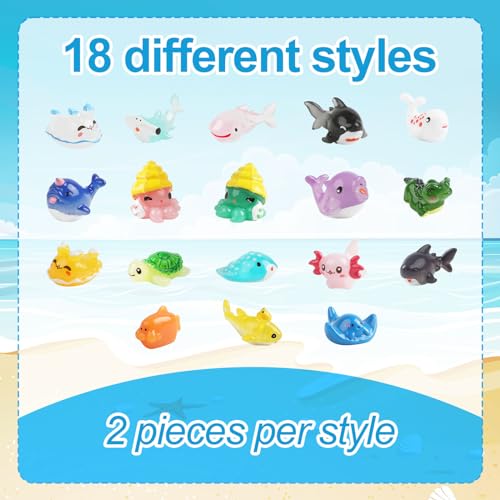 36pcs Mini Ocean Figurines,Tiny Resin Trinkets Fish Tank Decorations Birthday Party Decoration Garden Fairy Accessory