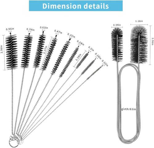 10 Pcs Flexible Drain Brush Straw Cleaner Brush Set,Pipe Cleaners Brush,61Inch Stainless Steel Double-Ended Hose Brush 8.2Inch Nylon Long Tube Cleaning Brush for Home Kitchen Sink Plumbing