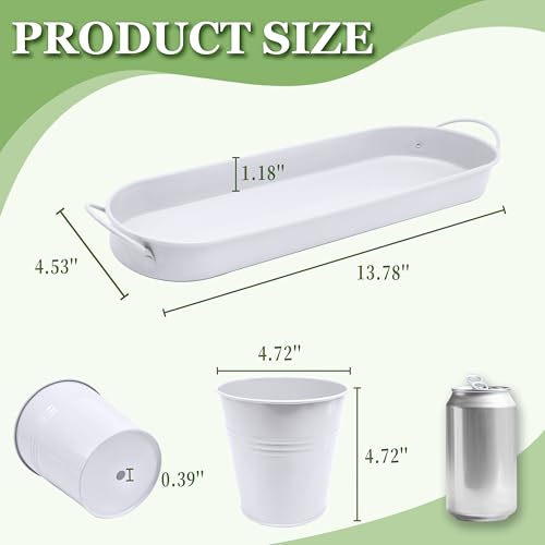 TCBWFY Indoor Herb Garden Planter Set - 3 Pack 4.7" White Metal Plant Pots with Drainage Holes & Removable Tray - Windowsill Kitchen Counter Balcony Office Garden - color: White