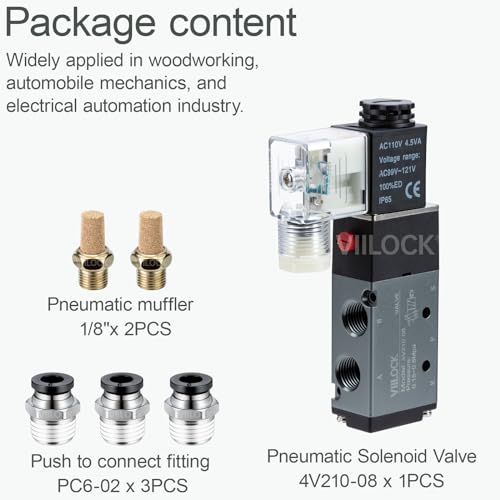 Pneumatic Solenoid Valve, 5 Way 2 Position 1/4”NPT Single Coil Pilot-Operated Electric Air Control Valve 4V210-08 (AC110V) - style: AC110V Junction Box