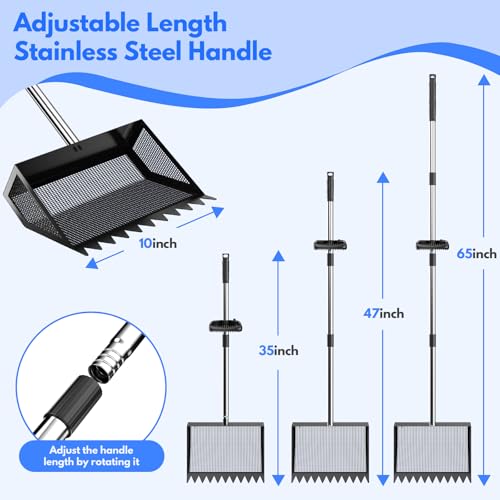 Chicken Poop Scooper Rake 2-in-1,304 Stainless Steel Shovel Head, Chicken Litter Scoop with Handle for Chicken Coop for Sand, Pet Waste Cleaning, Litter Sifting Shovel (35 to 65") (Black, 10inch) - color: Black, size: 10inch