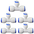 Water purifier adapter, 3/8 * 1/4 * 3/8 "FPT pipe hard plug quick tee, T-shaped tee quick push plastic pipe joint, suitable for reverse osmosis filtration RODI water purifier system 5pcs