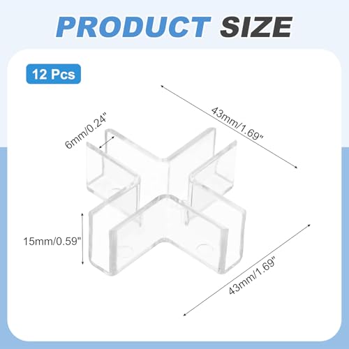 uxcell 12Pcs Plastic Glass Connector, Suitable for 6mm Thick Cross Shaped Glass to Glass Clamp, Fixing Bracket Rimless Clip Holder for Aquarium Fish Tank Display Shelves, Transparent - color: Transparent, size: 6mm