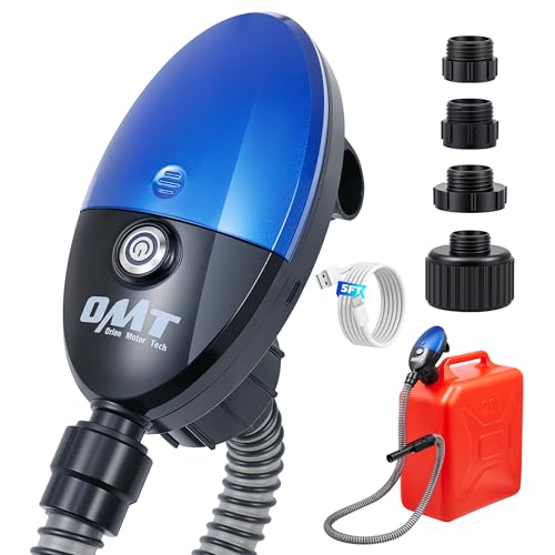 Orion Motor Tech Electric Fuel Transfer Pump with Auto-Shutoff, 3.2GPM Gas Can Pump, 51" Hose, USB-C & AA Battery (NO BATTERIES INCLUDED) Powered, 4 Adapters for Gasoline, Diesel, Kerosene, Blue - color: 3.2GPM Cordless Gas Pump Kit, Blue