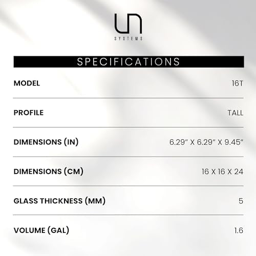 Ultum Nature Systems Ultra Clear Rimless Aquarium - Low Iron Glass Fish Tank with 45° Mitered Edges, 5mm-12mm Thick, Leveling Mat Included (16T, Tall, 1.6 Gallon) - size: [16T] - 1.6 Gal - 6.29 x 6.29 x 9.44 in