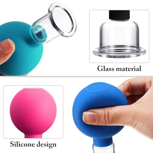 BBTO 4 Pcs Glass Facial Cupping Set Silicone Vacuum Suction Massage Cups Skin Tightening Therapy for Face Body Eyes Back Shoulder Pain(Multicolor) - color: Multicolor