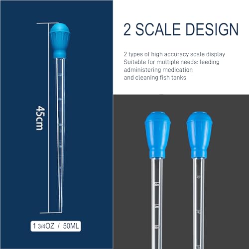 Aquarium Feeder Pipette with Dual Scale & Safe Rubber Tip, Multi-Function Fish Tank Siphon for Cleaning, Feeding and Water Changing - 17.72 Inch - size: 17.72 inch