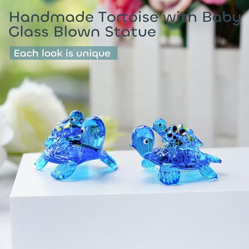 HDCRYSTALGIFTS 2.5'' Blown Glass Sea Turtle Figurines Collectible Gift for Mom Women, Handmade Glass Sea Animals Collection for Home Shelf Decor, Dollhouse Miniatures - color: Sea Turtle