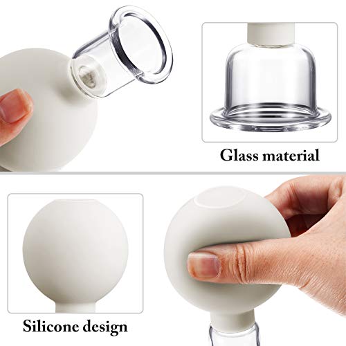 BBTO 4 Pieces Glass Cupping Set Glass Silicone Cupping Cups Massage Vacuum Suction Cupping Cups for Body Face Leg Arm Back Shoulder Muscle and Joint Pain (White) - color: White
