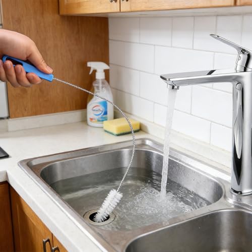 Flexible Drain Cleaning Brush Set, Long Pipe Cleaner for Kitchen Sink, Shower, Tub Hair Clogs, White, 4 Pack