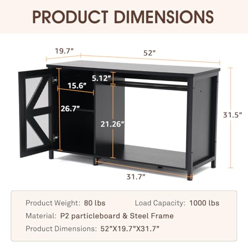 OC Orange-Casual 55-75 Gallon Aquarium Stand with LED Lighting & Power Outlets - Heavy Duty Metal Fish Tank Cabinet with Adjustable Shelves, 1000LB Capacity, Black