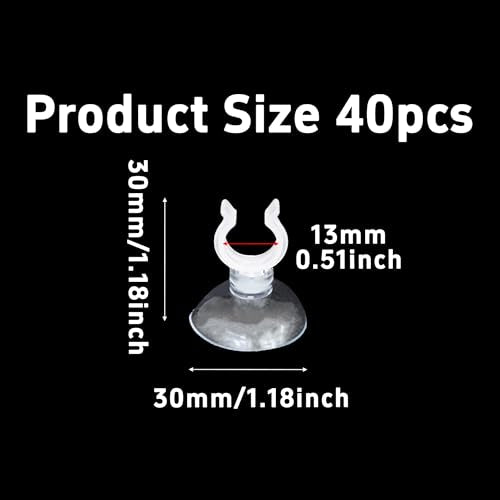 40PCS 13mm Aquarium Suction Cup Clips, Clear Airline Tube Holders for Fish Tank Air Hose, Clamps for Aeration Tubing Setup and Organization - size: 13mm