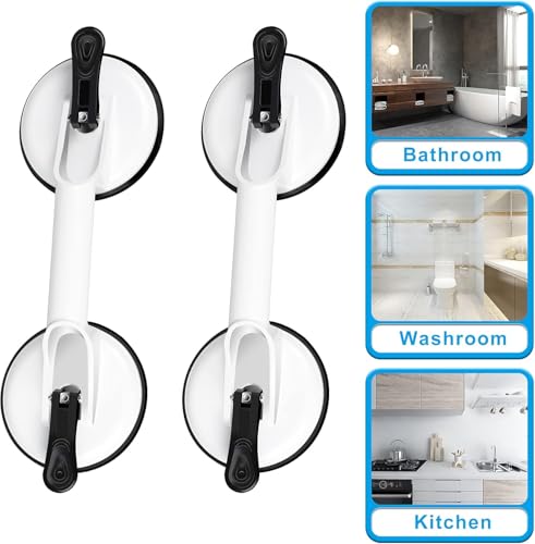 FCHO Glass Suction Cups Heavy Duty Aluminum Vacuum Plate Handle Glass Holder Hooks to Lift Large Glass/Tile Suction Cup Lifter/Dent Puller/Bathroom Safety Grab Bar (White2 Pack) - color: White