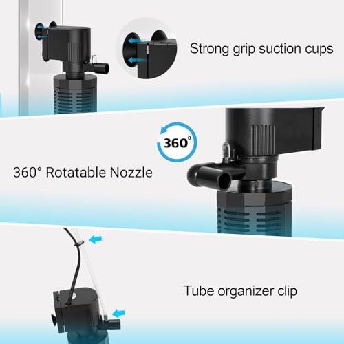Aquarium Internal Filter for 30~100 Gallons - Ultra-Quiet Fish Tank Filters 400GPH Submersible Power Pump Filter with Biochemical Filtration Air Supply Water Clean (18W Filter) - size: 18W Filter