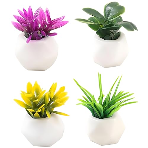 4PCS Mini Succulent Plant Resin Ornaments - Cute Car Dashboard Figurines Flower Pot Set - Fairy Garden，Birthday Cakes Decoration，DIY Aquascape Kit, Aquarium Moss Layout Desktop Landscape Accessories.