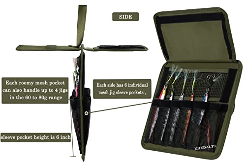 Fishing Jig Bag Large Lures Bags Saltwater & Freshwater,Slow Pitch Jigs Storage Bag Suitable For Max 10inch Jigs,Heavy Duty Offshore Fishing Jigs Lead Bag For Men Gifts Waterproof Army Green