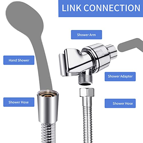 Shower Hose with Arm Bracket, 69 inch Stainless Steel Showers Hose Replacement, Adjustable Handheld Showers Arm Holder, Flexible Shower Head Hoses and Holder with Brass Ball, Chrome