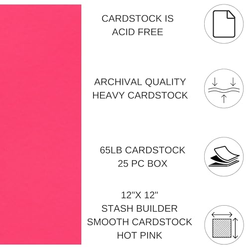 PA Paper Accents Stash Builder Cardstock 12" x 12" Hot Pink, 65lb colored cardstock paper for card making, scrapbooking, printing, quilling and crafts, 25 box - color: Hot Pink