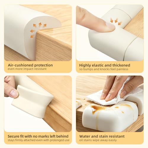 Corner Protector Baby, Baby Proofing Edge Corner Protector, Waterproof Soft Foam Cushion with Adhesive Tape (6.6ft Edge + 4 Corners),Wall Corner Protector for Fireplace, Table, Stair, Cabinet(White) - color: White Sponge（6.56ft + 4 Corners)