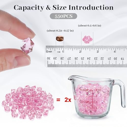 DomeStar 550PCS Small Pink Vase Fillers, Acrylic Fake Ice Rocks Pink Gems Crystals Diamonds for Table Centerpiece Fish Tank Table Scatter Photography Props Display Decor (0.4 * 0.6) - color: Pink