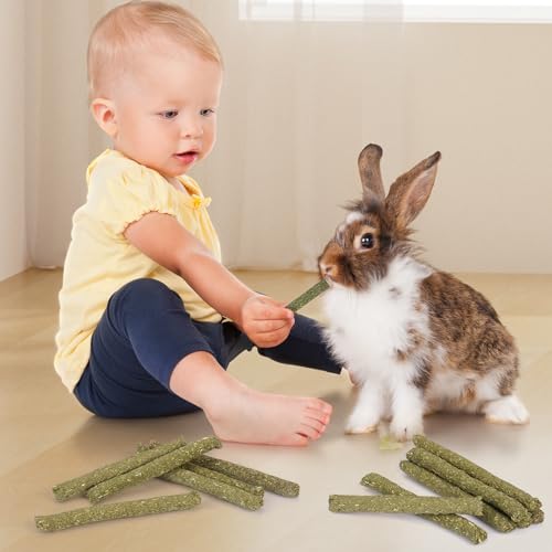 VESPRO 52Pcs Rabbit Chew Sticks, Guinea Pig Toys, Natural Timothy Grass Molar Teeth Stick, Guinea Pig Timothy Hay, Chew Toys for Bunny, Rabbits, Hamsters, Small Animals Treats - size: 1 Count (Pack of 52)
