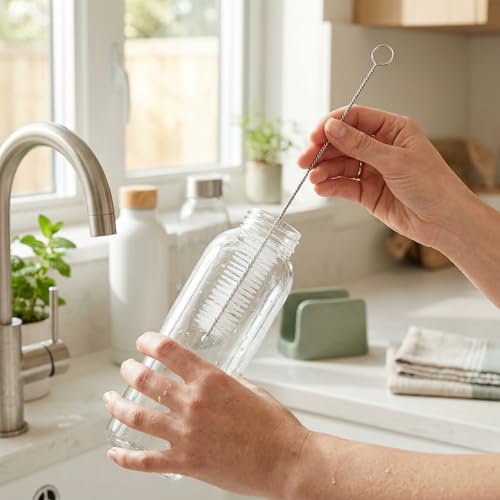 Mini Straw & Pipe Cleaning Nylon Brushes | 10 Brush Set | 8 inch Length | Flexible, Non-Scratch, Rust-Resistant Steel Handle | Reusable Straws, Pipes, Tubes, Mini Bottles etc