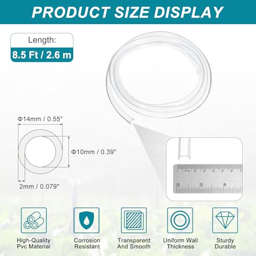 uxcell Clear PVC Tubing, 10mm ID x 14mm OD - 8.5ft PVC Tube Lightweight Vinyl Hose, Transparent Flexible Plastic Water Tubing for Air Oil Water Transfer Aquarium Irrigation - size: 10mm ID x 14mm OD