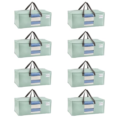 VENO 8 Pack Heavy Duty Moving Bags, Packing Bags with Clear Window, Alternative to Moving Boxes, Storage Bins for Clothes, Blankets, Comforters, College Dorm Essentials (Shiny Light Green, 8 Pack) - color: Shiny Light Green, size: 8 Pack
