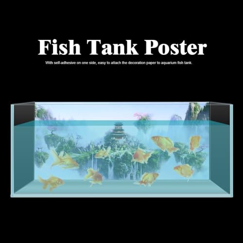 24 Inch PVC Sky Castle Pattern Aquarium Background Non-Glare Fade-Resist Waterproof Adhesive Poster for Fish Tank Decoration
