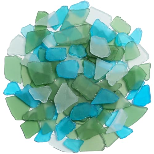 QYGL Sea Glass for Crafts - 14oz Frosted Seaglass Pieces - Vase Filler and Aquarium Ornament, DIY Craft Supplies for Art, Beach Weddings, and Home Decor (Green, Aquamarine, White) - color: Green, Aquamarine, White