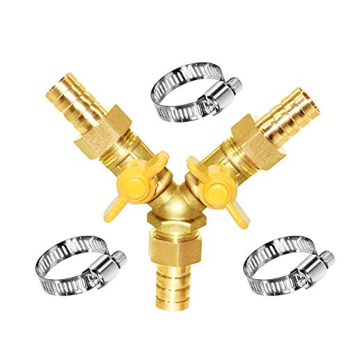 Joywayus 3 Way Shut off Ball Valve 5/8" Hose Barb Y Shaped 2 Switch Brass Fitting - size: 5/8 Inch - 1 pc