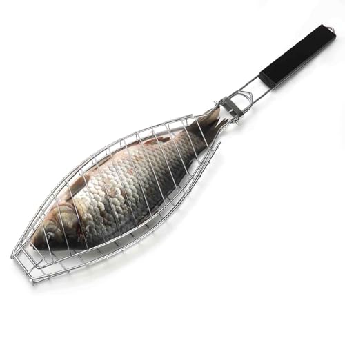 Fish Grill Basket, Stainless Steel Fish Grilling Rack For Oven With Detachable Handle , Large Whole BBQ Fish Grill Basket For Live Fish, NonStick Fish Basket for Grilling Perfect for Salmon, Veggies, And Seafood