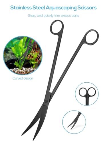 Aquascaping Tool Set for Aquarium Care, Includes Curved Scissors, Tweezers, Spatula & Fish Net, Perfect for Small Aquariums and Plant Maintenance