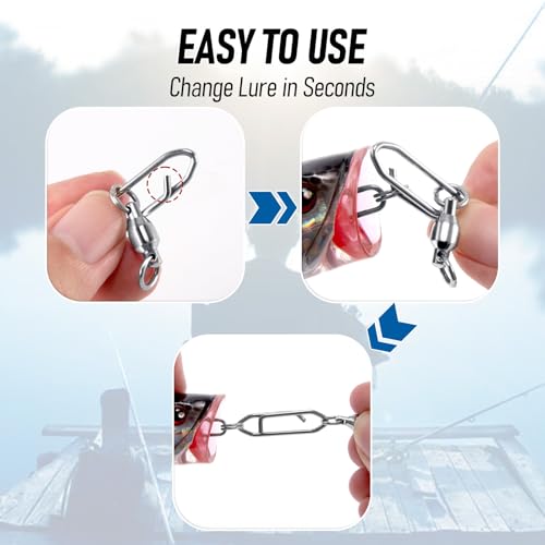 Alwonder 30-Pack Fishing Speed Clips Quick Change Snap Swivels, Ball Bearing Swivel Power Clips Fishing Snap Swivels Freshwater Saltwater Crankbait Popper Lures Quick Snaps Connectors Tackle - size: Size 5+L (110LB) 30pcs