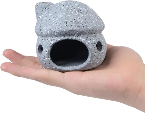 Aquarium Decorations Ceramic Mushroom House for Fish Tank Landscape to Small Shrimp/Goldfishes Hiding Rest and Breed (Grey)