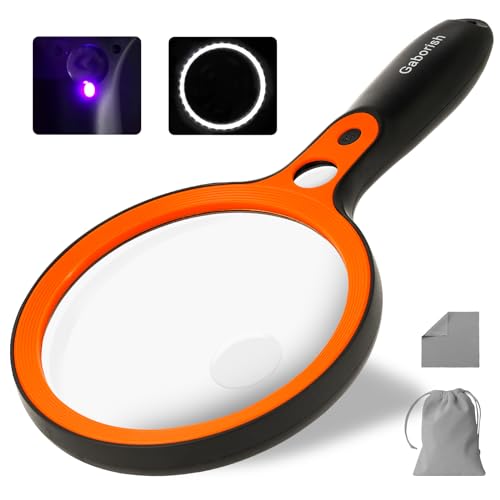 Large Magnifying Glass with 36 LED Light, 10X 20X 45X Handheld Illuminated Lighted Magnifier with 1 UV Light for Seniors Reading, Inspection, Coins, Exploring Close Work - style: Magnifier with 36 LED and 1 UV Light