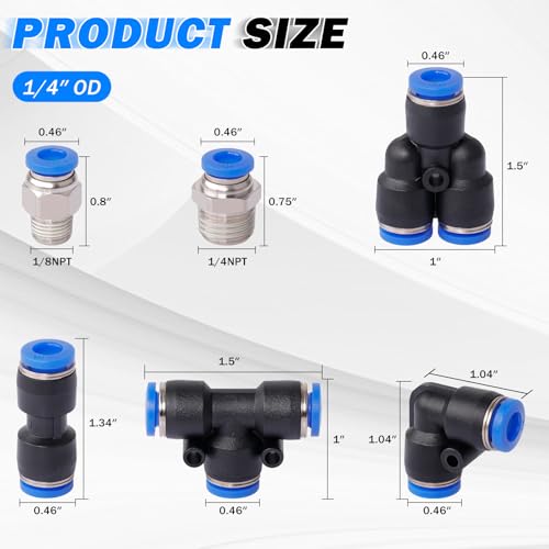 1/4" Air Line Tubing Kit,100 FT(30m)1/4 Inch DOT Air Line SAE j844 PA Nylon Air Hose Quick Connect Fittings with Cutter and Teflon Tape,1/4" Air Hose Kit for Pneumatic System Or Fluid Transfer(27 PCS)