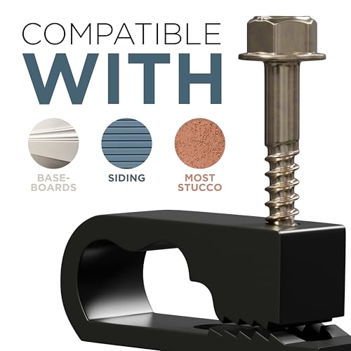 THE CIMPLE CO Dual Cable Clips with Screws - 1/2 Inch Coaxial Cable Clamps Outdoor - Exterior Cord Management for Coax, CAT Ethernet, Electrical Wire - Screw Clamps for Wires on Wall - 100 PCS, Black - size: 100 Pack