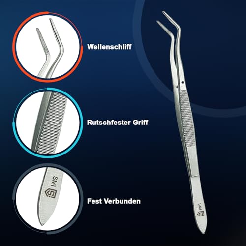 SMI 16cm Precision Tweezers Curved Professional Tweezers Industrial Hobby Tweezers Stainless Steel DIY Serrated Tip