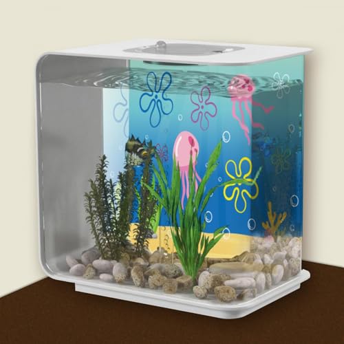 Fish Tank Jellyfish Sticker Decor - 2PCS 16.14 x 12.2 Inches Under the Sea Aquarium Background Stickers Decoration, Removable PVC Cartoon Underwater Beach Fish Tank Terrarium Background Decor S
