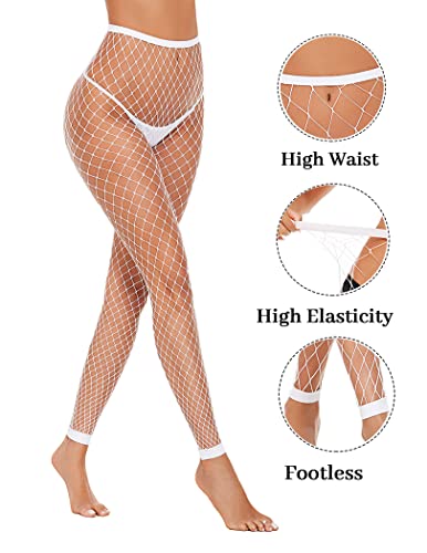Avidlove Fishnet Stockings for Women Footless High Waist Fishnets Tight | Thigh High Stockings, Open Toe, High Stretch, Comfortable, Gothic Costume, Rave Outfits, for Cosplay, Halloween - color: White-w2