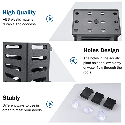 Aquarium Plant Holder 4 PCS Aquatic Plant Pot with 24 Hooks and 20 Suction Cups for Fish Tank Aquarium Planter and Aquascape Decorations (Black) - color: Black
