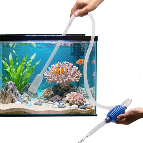 Gravel Vacuum for Aquarium Siphon, 6.4ft Fish Tank Siphon - Thick, Wide Tubing, Quick & Easy Waste Removal or Water Changes, Fish Tank Cleaner, Blue