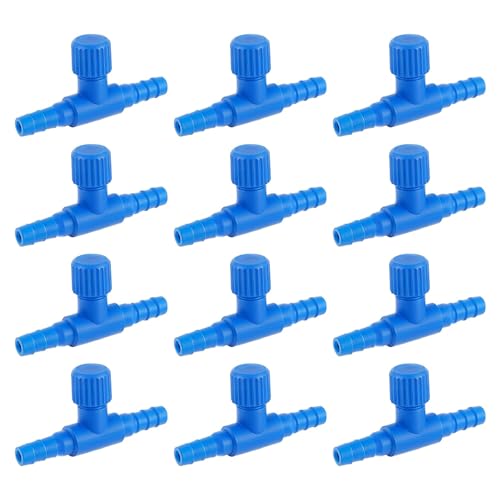 12PCS 3/16 inch ID Aquarium Air Control Valve 4mm Oxygen Tube Blue Single Way Plastic Air Flow Control Regulator Fish Aquarium Air Pump Accessories